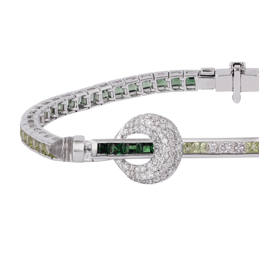 Chakra Tennis Bracelet, Multi Green Ombré White