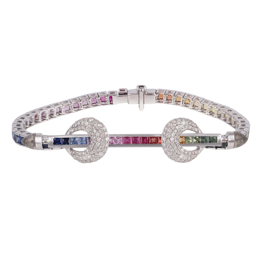 Chakra Tennis Bracelet, Multi Rainbow White