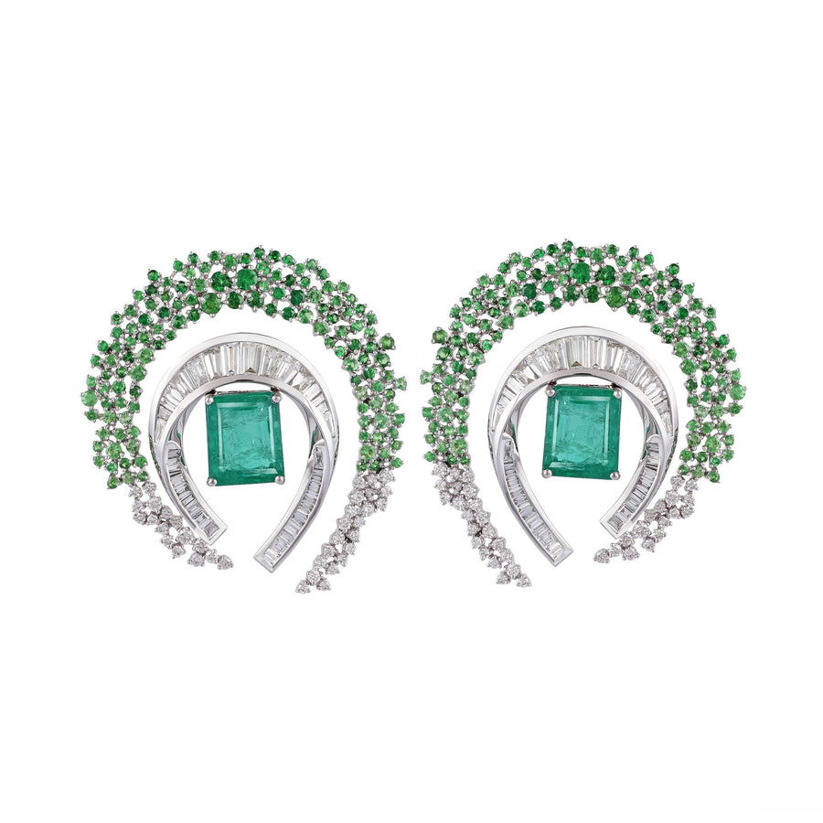 Emerald Ombré Scatter Ear Jackets, White