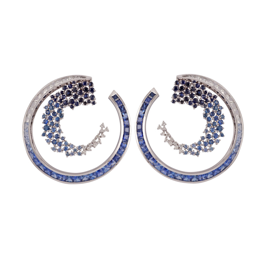 Scatter Blue and White Sapphire Diamond Ombré Hoops
