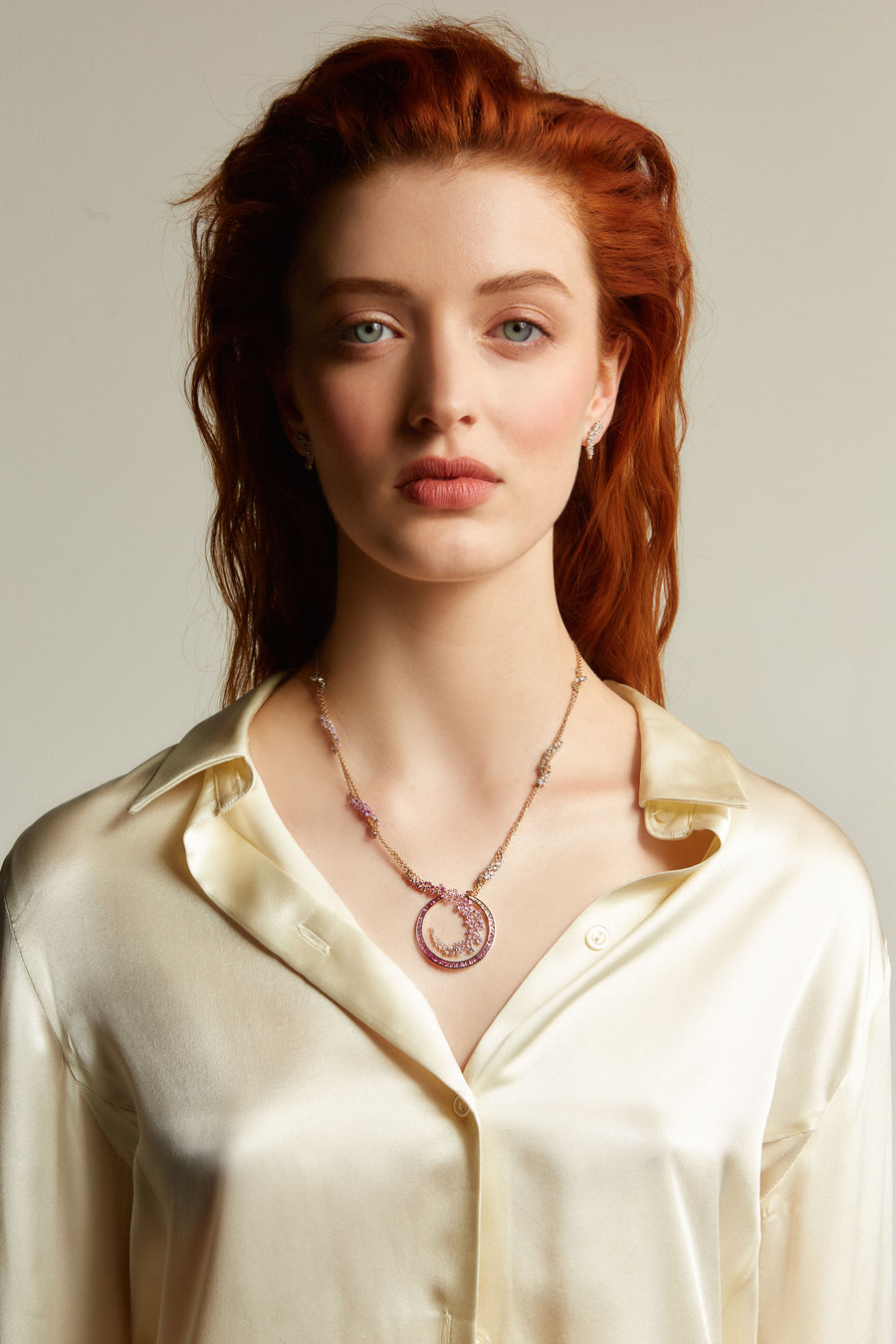 Scatter Ruby Pink Sapphire Diamond Ombré Necklace
