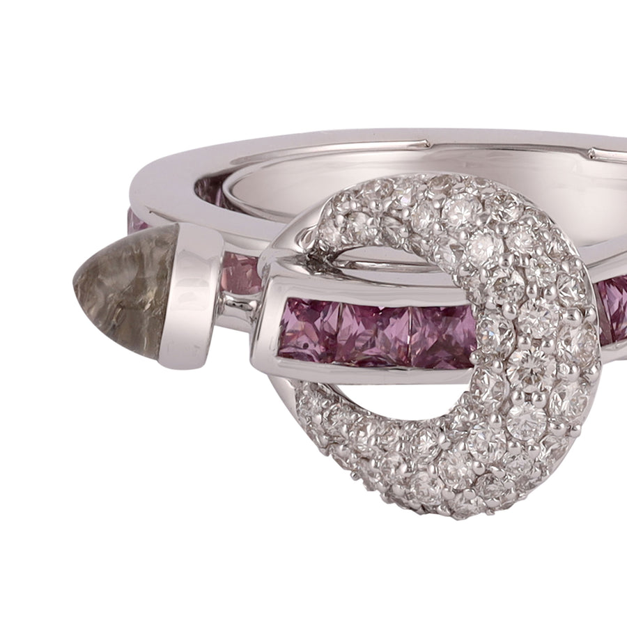 Chakra ring, Pink Sapphire, White