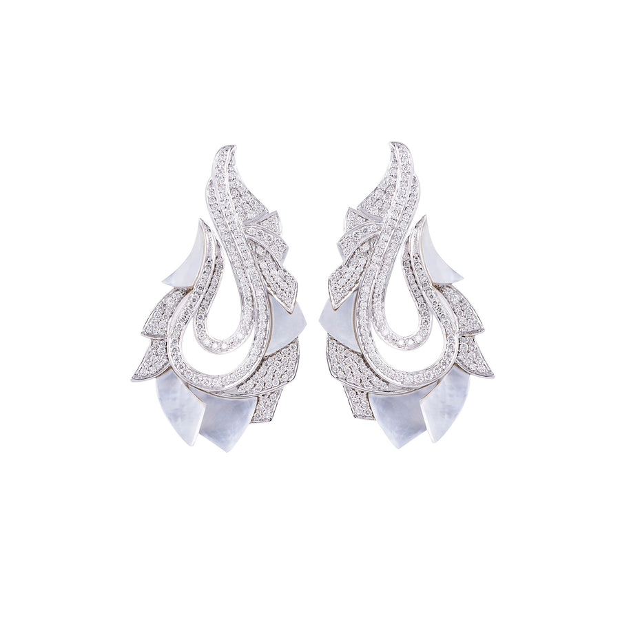 Mogra Rising C-Clip Earrings, White